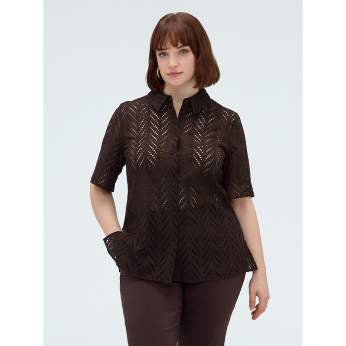 Fiorella Rubino - Camicia in cotone sangallo - Marrone