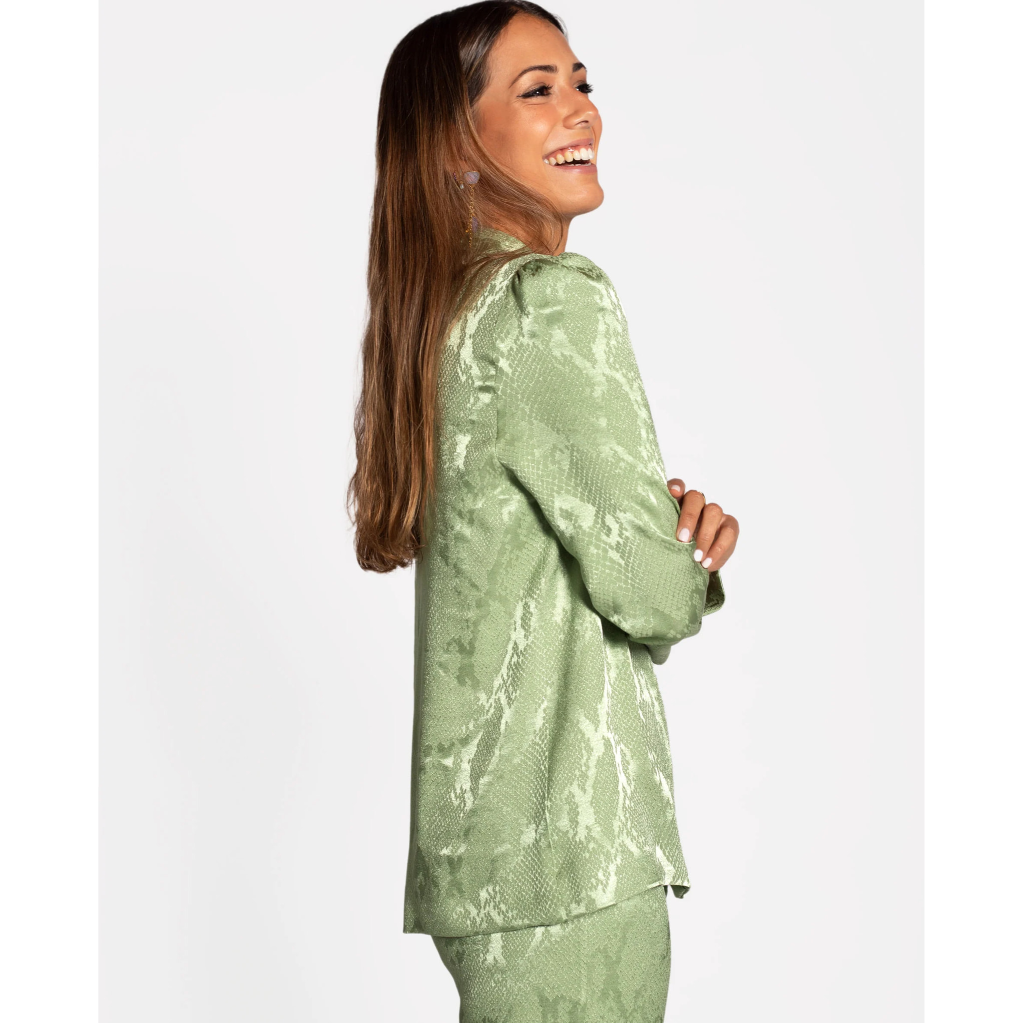 Chaqueta de traje verde elegante mujer