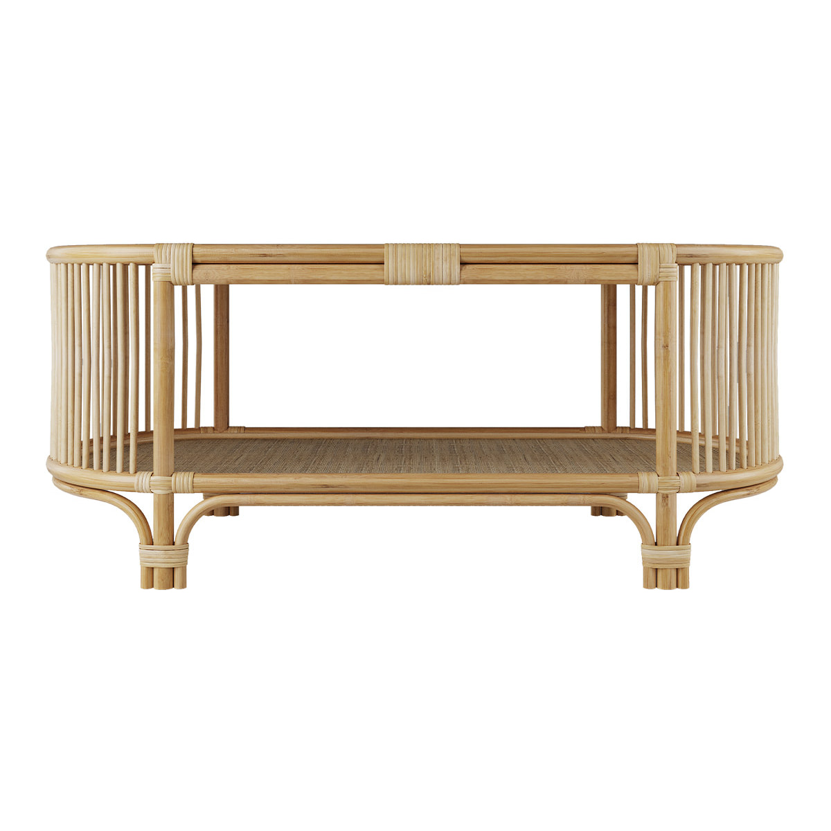 Table basse avec étagères en rotin naturel - Marthe