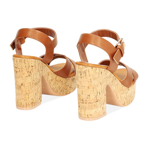 Sandalo donna con plateau in sughero cognac