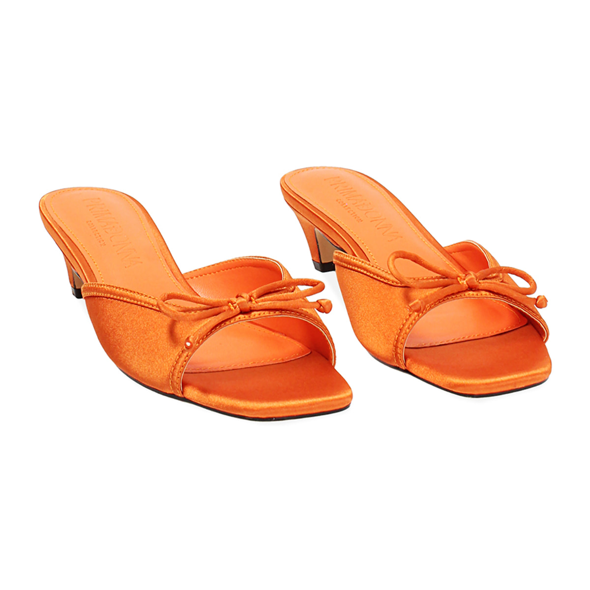 Mules open toe donna arancio in raso, tacco 4 cm