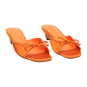 Mules open toe donna arancio in raso, tacco 4 cm