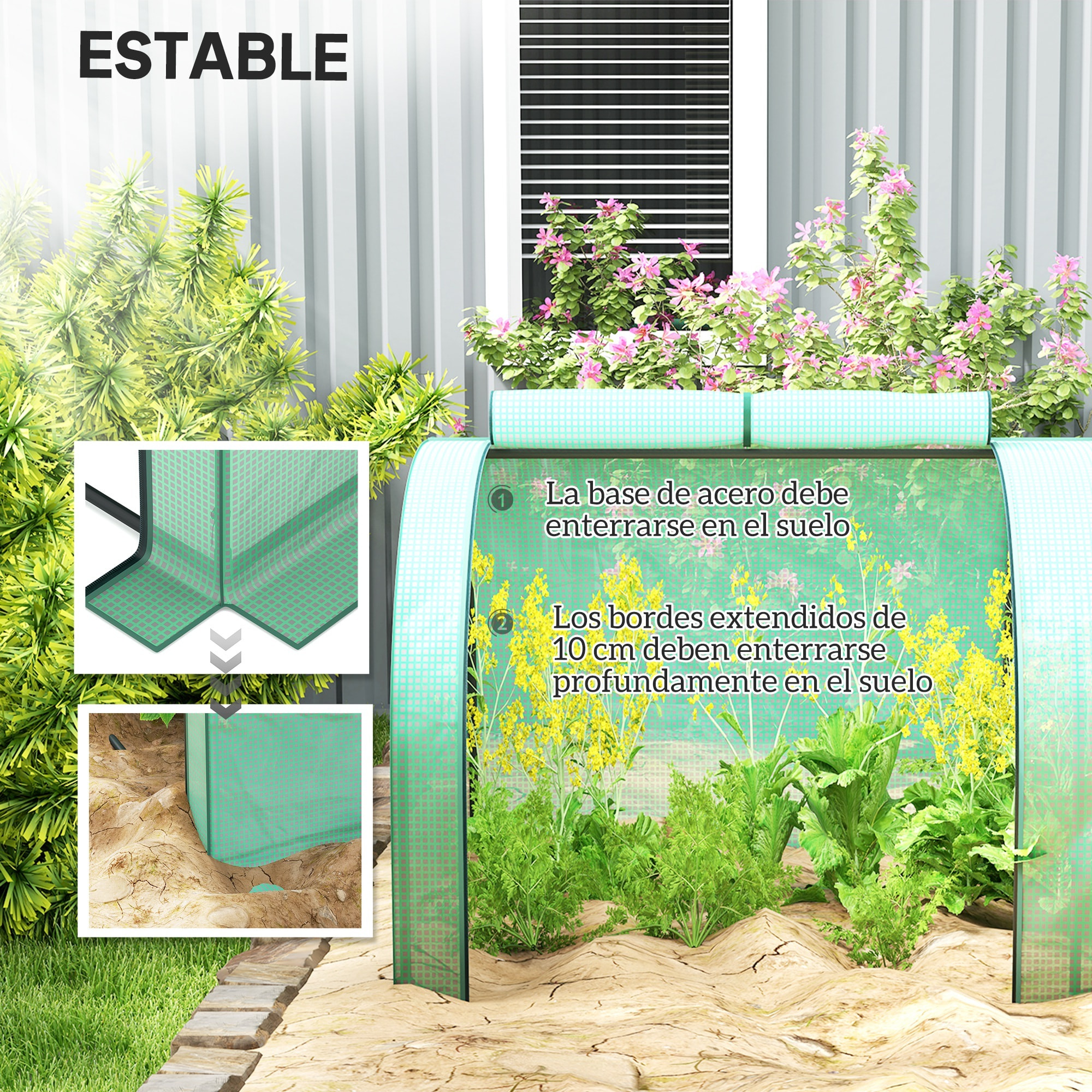 Invernadero Pequeño 395x100x80 cm Invernadero de Jardín con 4 Ventanas Enrollables Marco de Acero para Cultivos Plantas Flores Verde