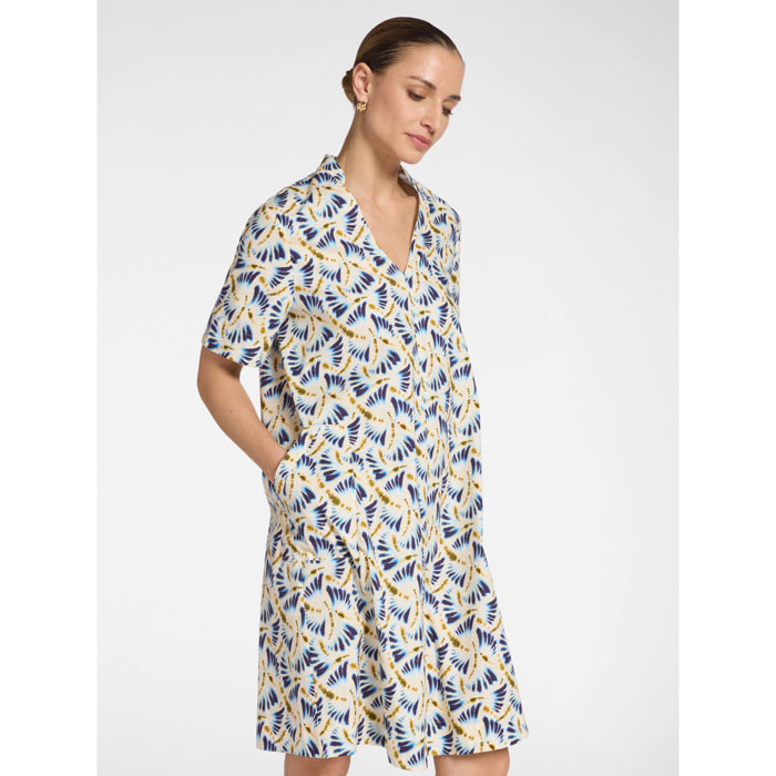 Elena Mirò - Vestido en popelín estampado - Azul