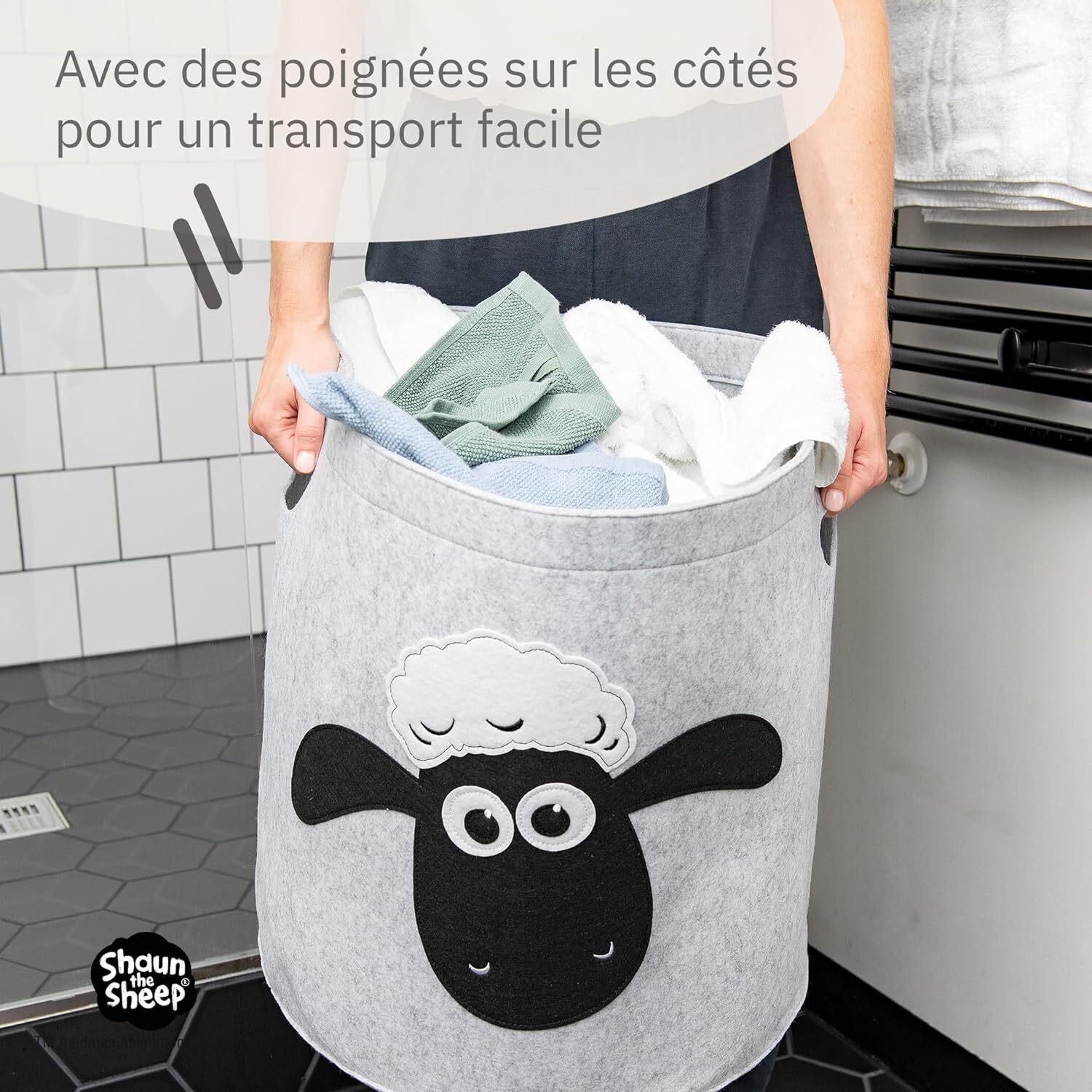 Panier à linge sale gris en feutre motif tête de mouton Lifeney Shaun le mouton