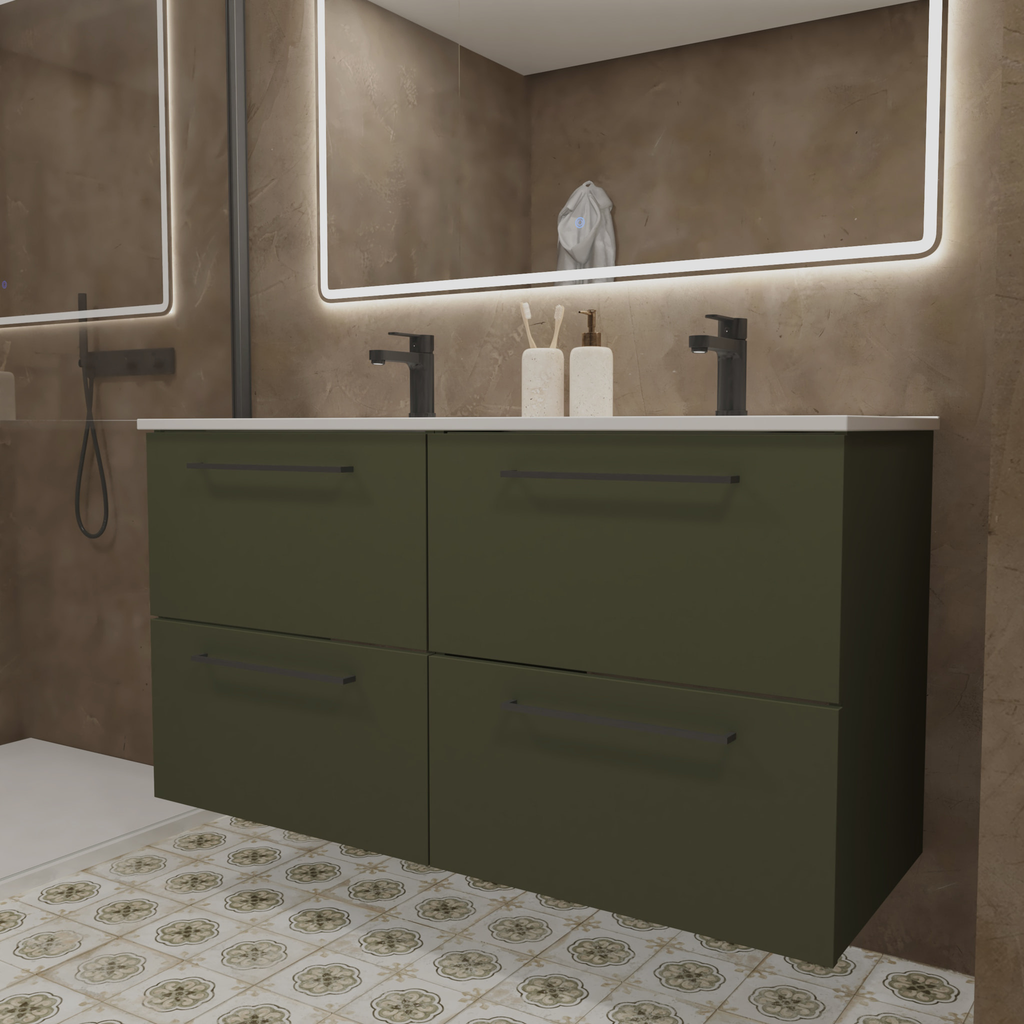 Conjunto de Baño Vex | 120 cm Verde| Cuatro Cajones | Lavabo Encastrado | No incluye Espejo | Mueble Montado | Alday