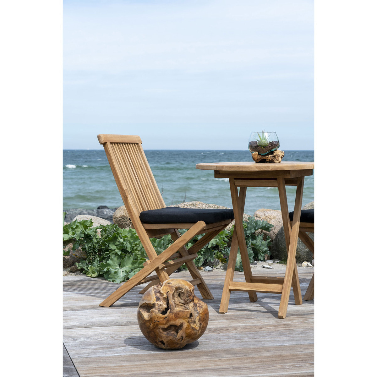Terrario San Marino in vetro sferico su base in radice di teak 15x15x15 cm