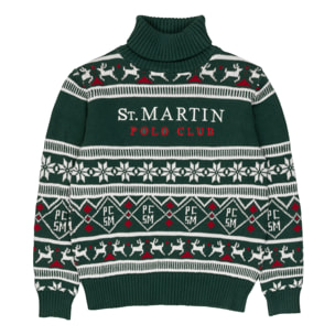 Maglia collo alto finezza 7 con intarsi Polo Club St Martin Verde