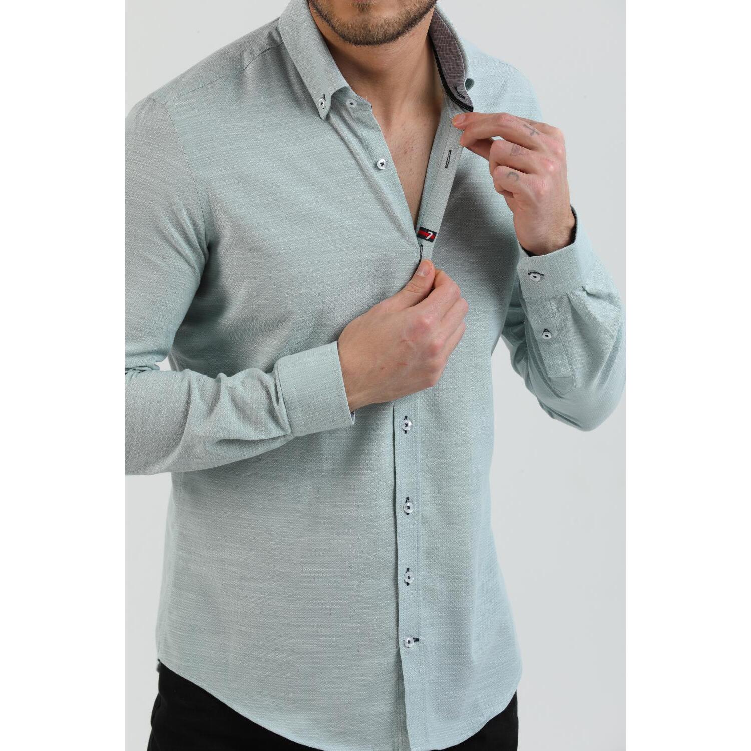 camicia uomo 1 bottone button down slim Armaturato Fantasia Verde Pistacchio