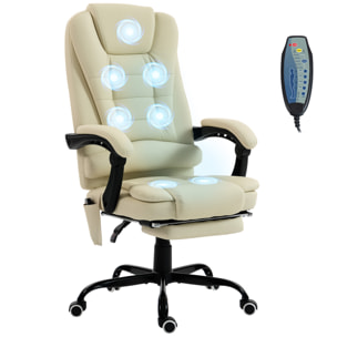 Fauteuil de bureau direction massant inclinable réglable repose-pied coussin lombaires synthétique beige