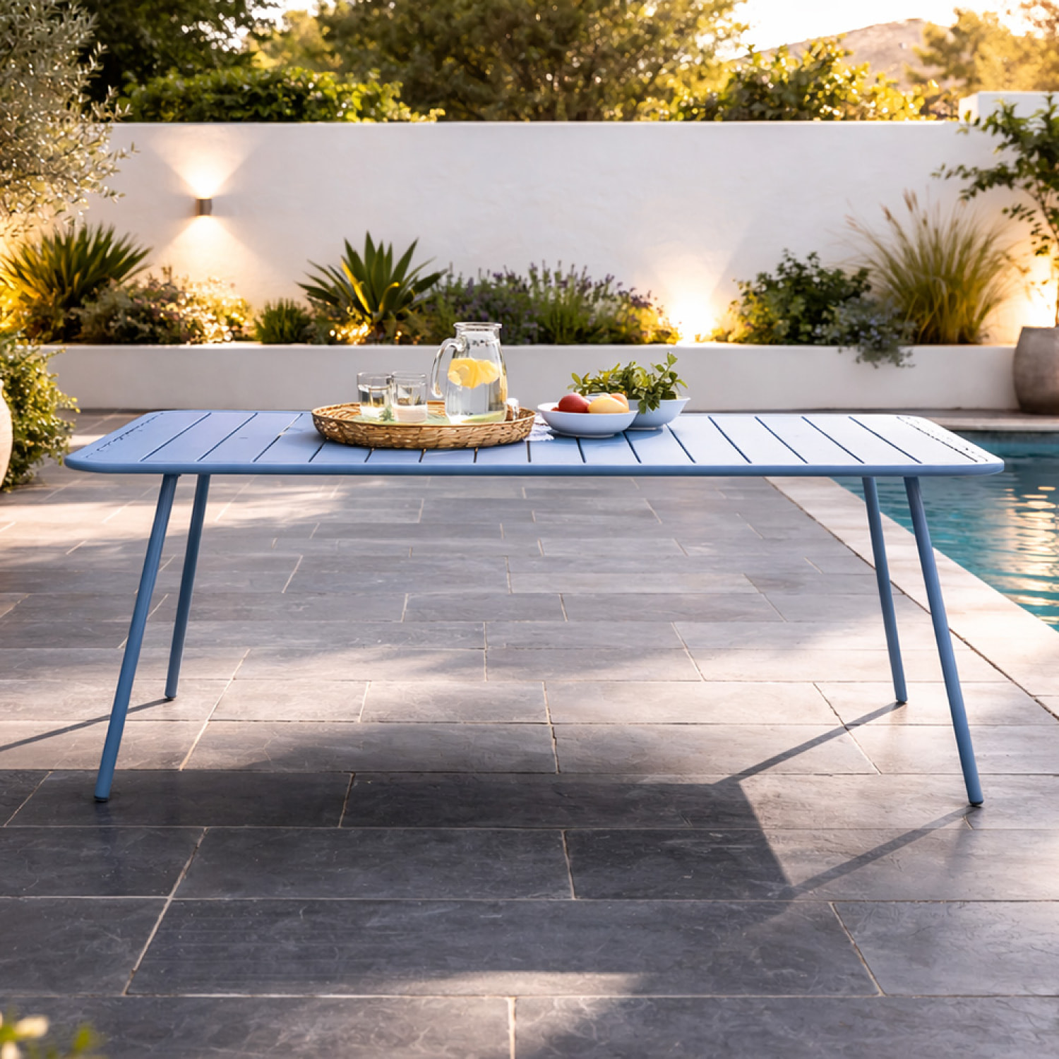 EVORA Table de jardin 6 places 160cm bleu