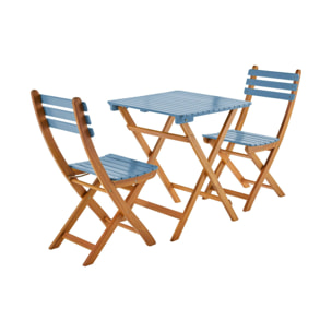 Table de jardin pliante bois d'acacia + 2 assises bleu HILORA . table carrée