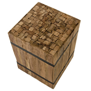 SAM - Table d'appoint carrée 'S' 34x34cm bois Teck recyclé cerclée métal noir