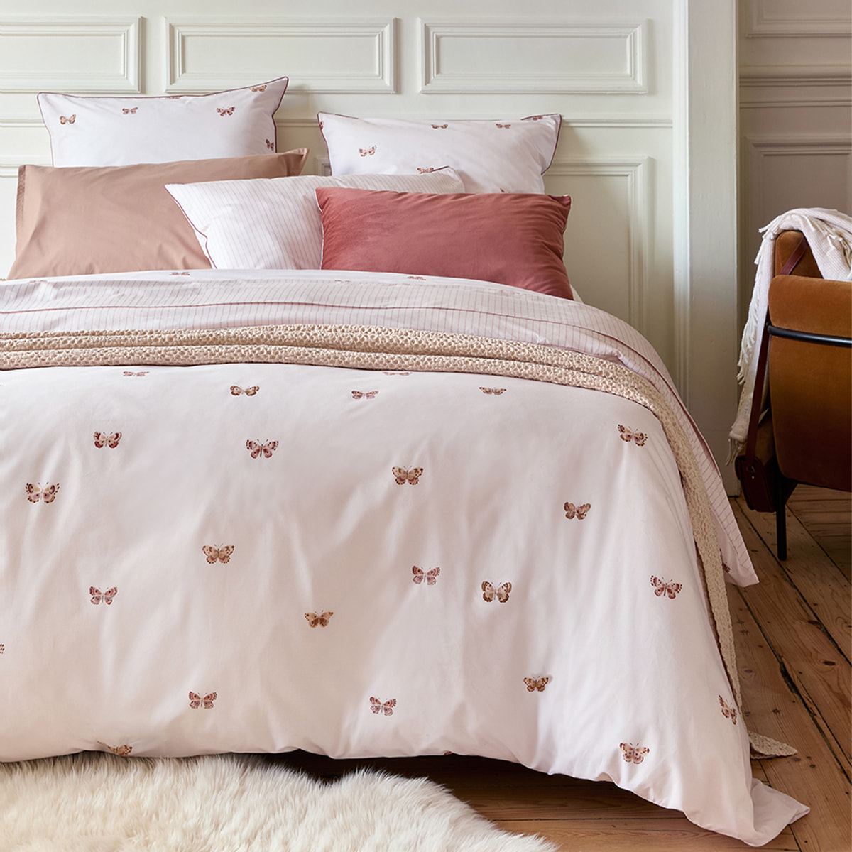 Taie d'oreiller imprimée en percale de coton, DÉLICATESSE, Rose foncé