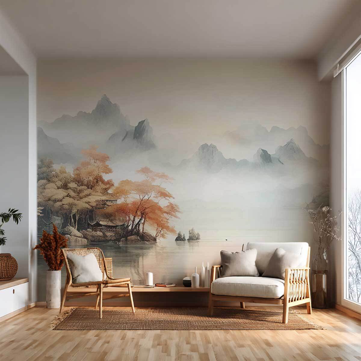Papier peint panoramique paysage asiatique Intissé