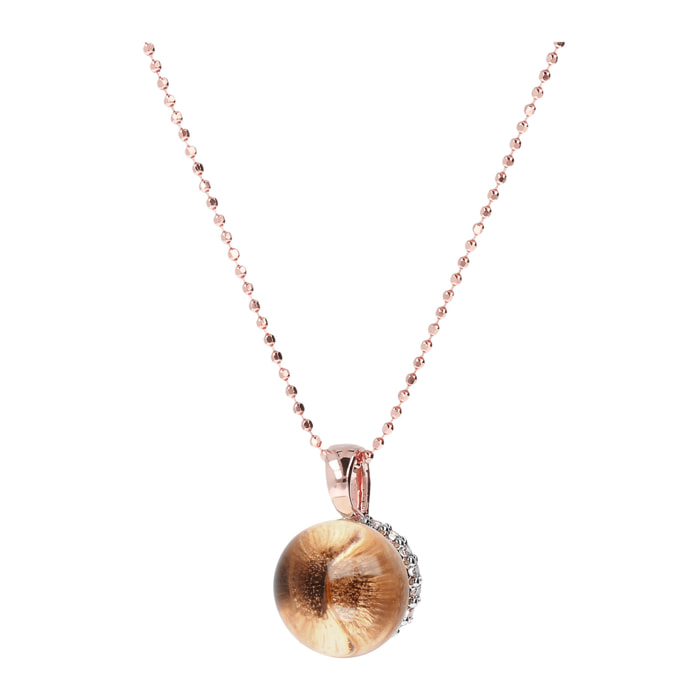 Collana con Pendente Sferico in Morganite Rosa e Pavé in Cubic Zirconia Placcata Oro Rosa 18kt