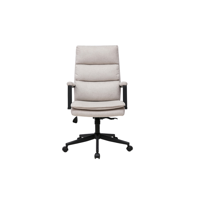 Fauteuil de bureau à roulettes en tissu effet velours texturé beige et métal noir SAEL