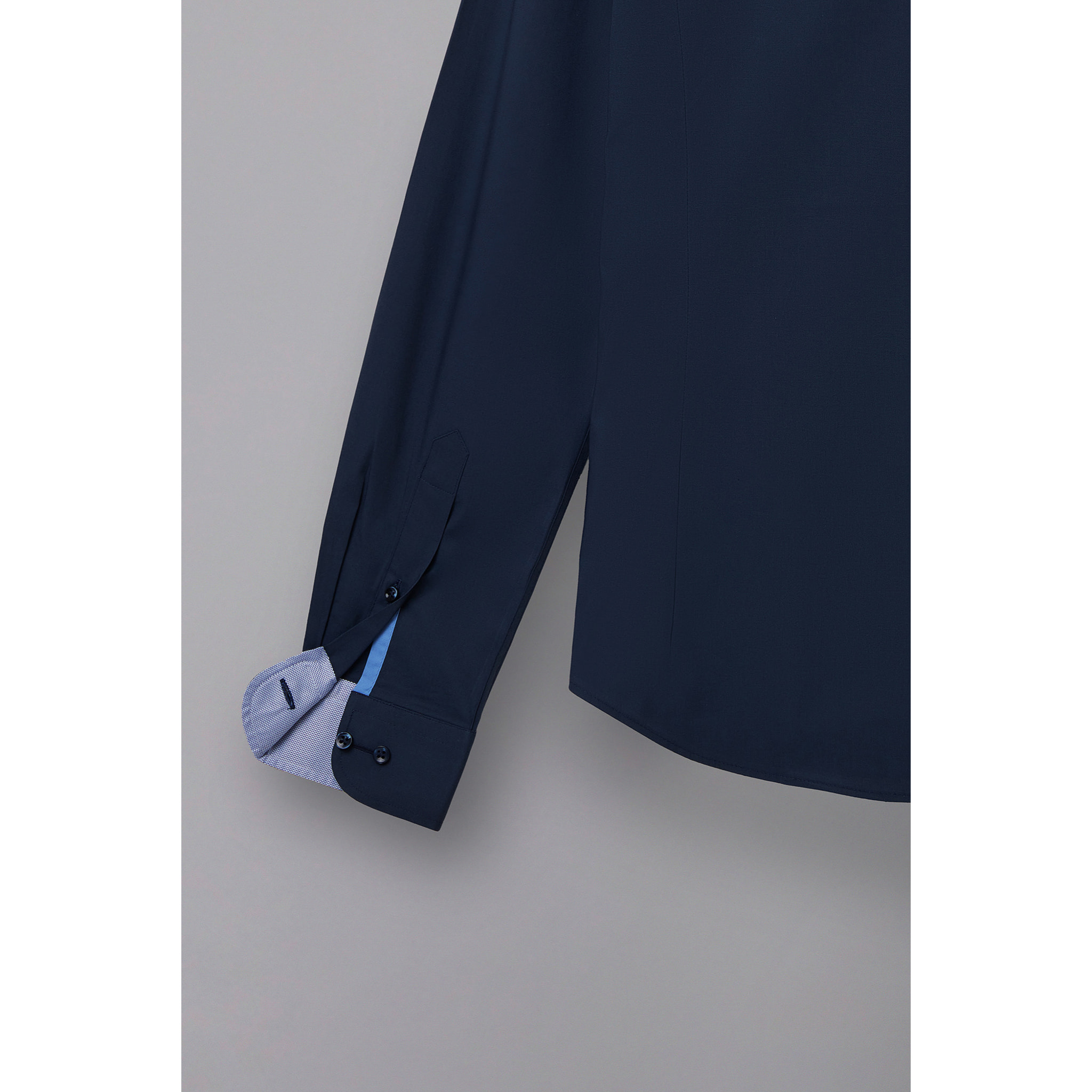 Camicia Uomo 1 Bottone Francese Slim Popeline Stretch Unito Blu