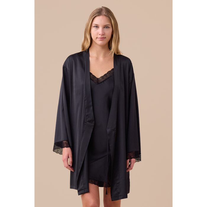 Completo 2 pezzi donna raso camicia da notte e vestaglia articolo charm. Noidinotte