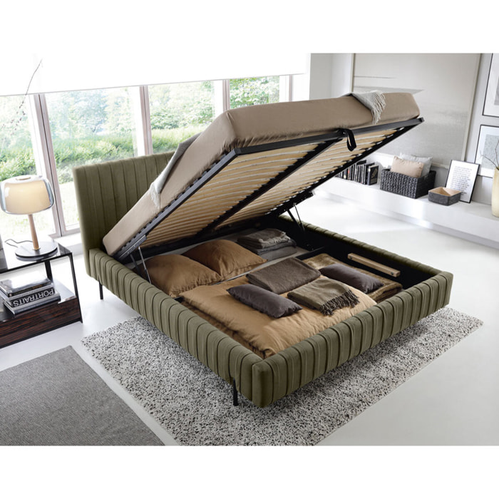 Flavio - lit coffre - 180x200 cm - sommier inclus - en simili - Vert Kaki