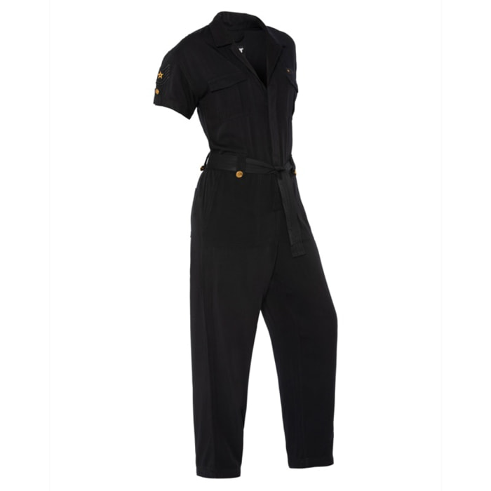 TRJAMELIA70W US NAVY JUMPSUIT IN YARN DYED COTTON WITH  POCKETS & CHEST PRINT 100% COTTON Nero