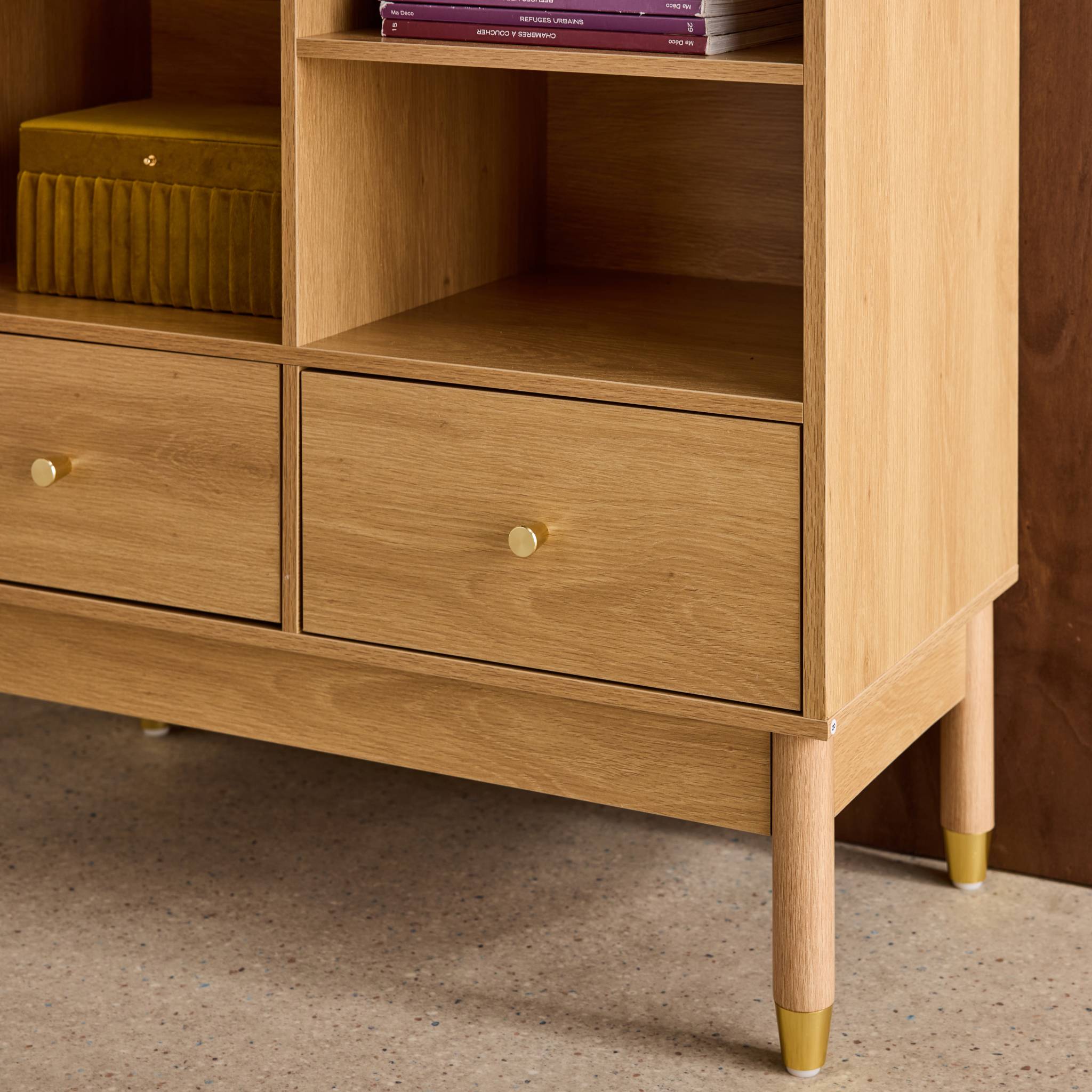 Buffet décor bois et cannage 1 porte 75cm JUDITH