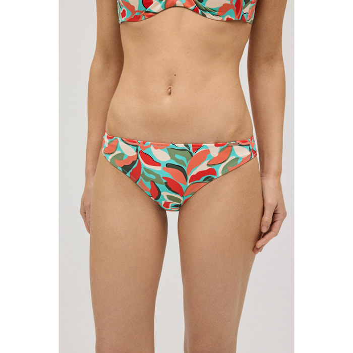 Slip bikini in micropiqué con stampa tropicale