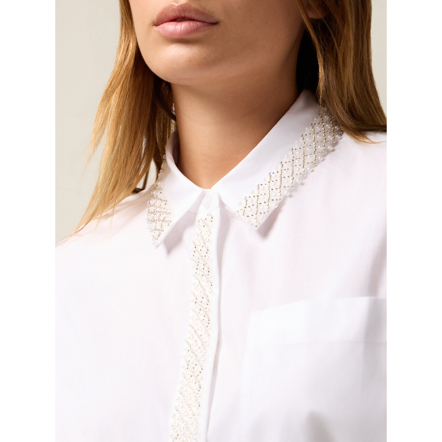 Oltre - Camisa con bordado de cuentas - Blanco