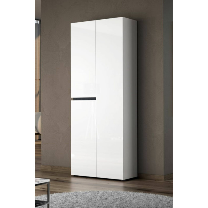 Scarpiera Baiso, Mobile portascarpe, Armadio da ingresso multiuso, Mobiletto per calzature, Made in Italy, 80x34h200 cm, Bianco lucido e Antracite