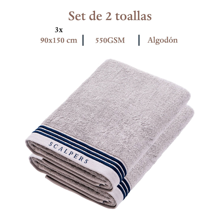 Set de 2 toallas de ducha (150x90), 100% algodón, 550gsm, en gris, scalpers home