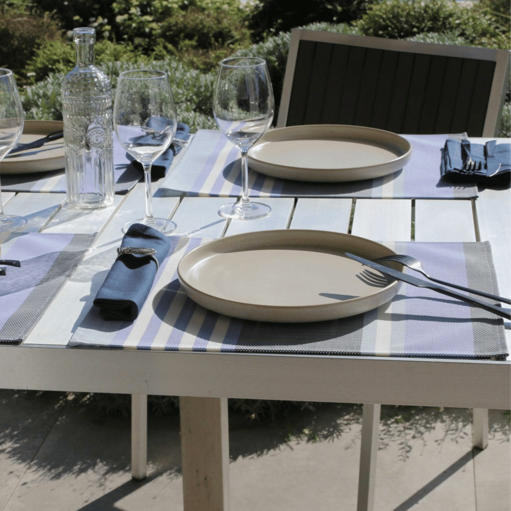 Set de table en plastique à rayures - Bleu Marine