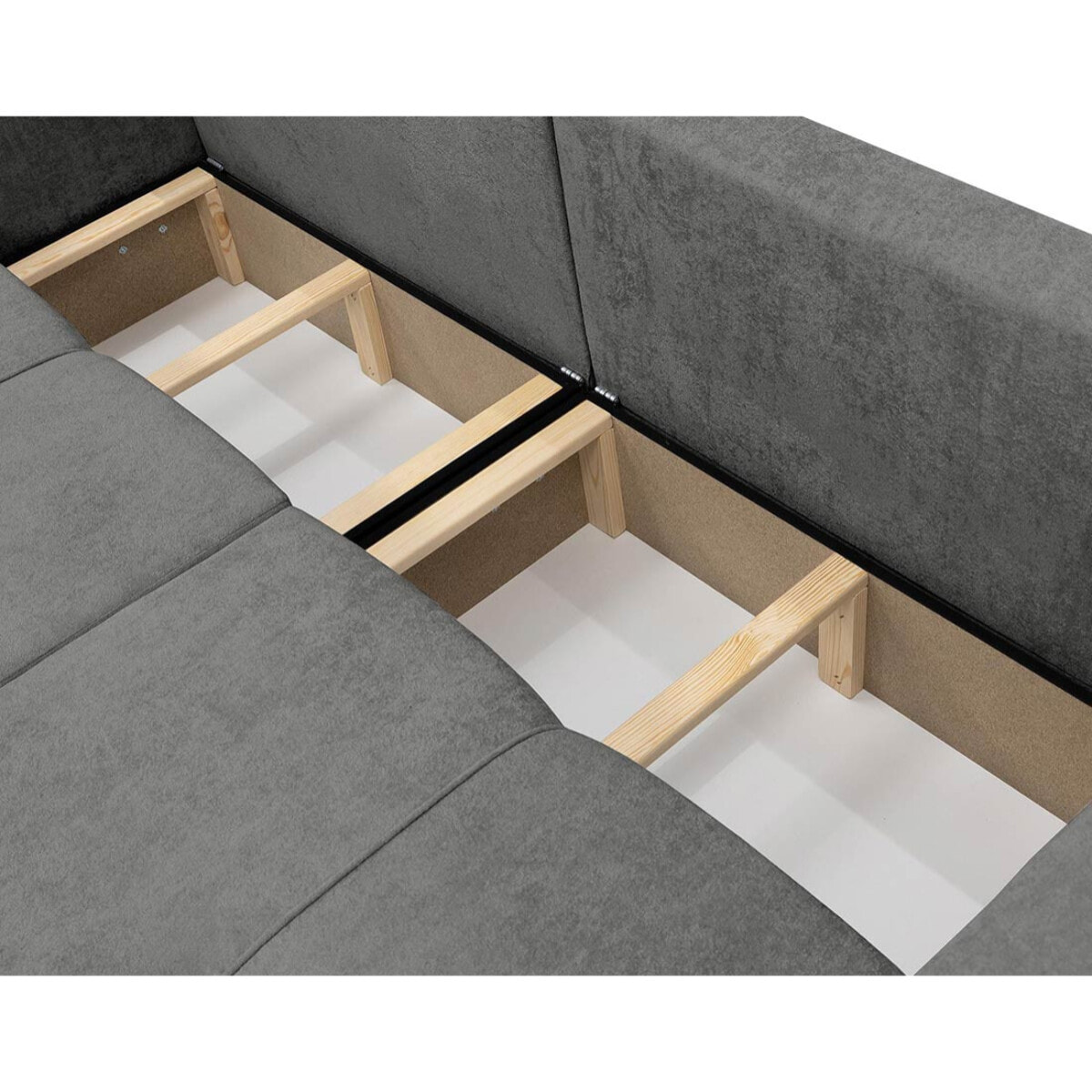 Nicole - Canapé droit 3 places convertible avec coffre en tissu - Gris