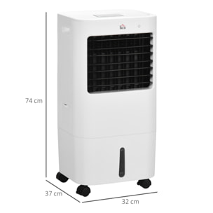 Enfriador de Aire Portátil 15L Climatizador Evaporativo 65W Humidificador Ventilador con Pantalla LED Control Remoto Temporizador Oscilación 3 Velocidades 3 Modos 32x37x74 cm Blanco