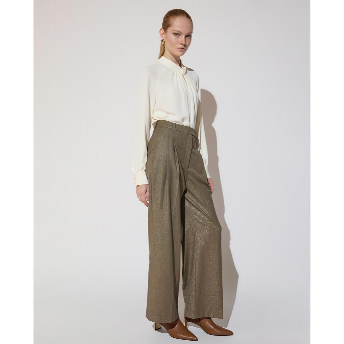 Pantaloni a pied de poule con doppie pieghe