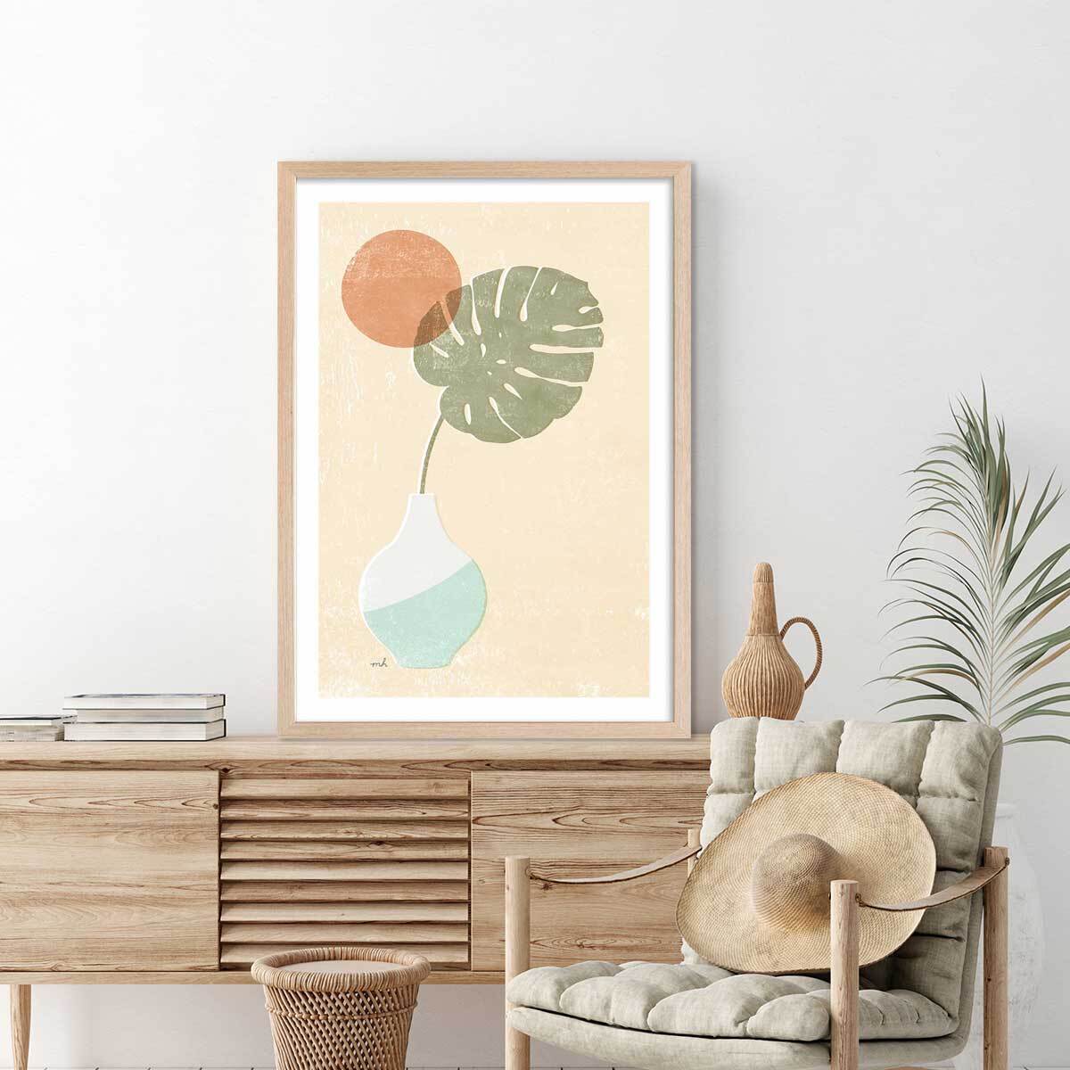 Affiche Monstera blush Affiche + cadre en bois - Chêne