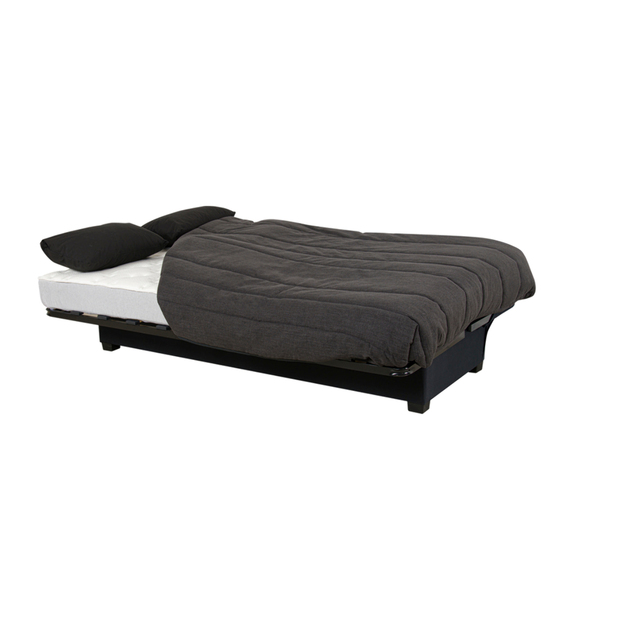 Canapé convertible Noe, matelas Simmons, 130 x 190 cm, 2 coussins offerts, charbon