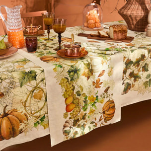 Chemin de table lin & coton lavé 190 g/m² imprimé beige orange Delices d'automne potiron