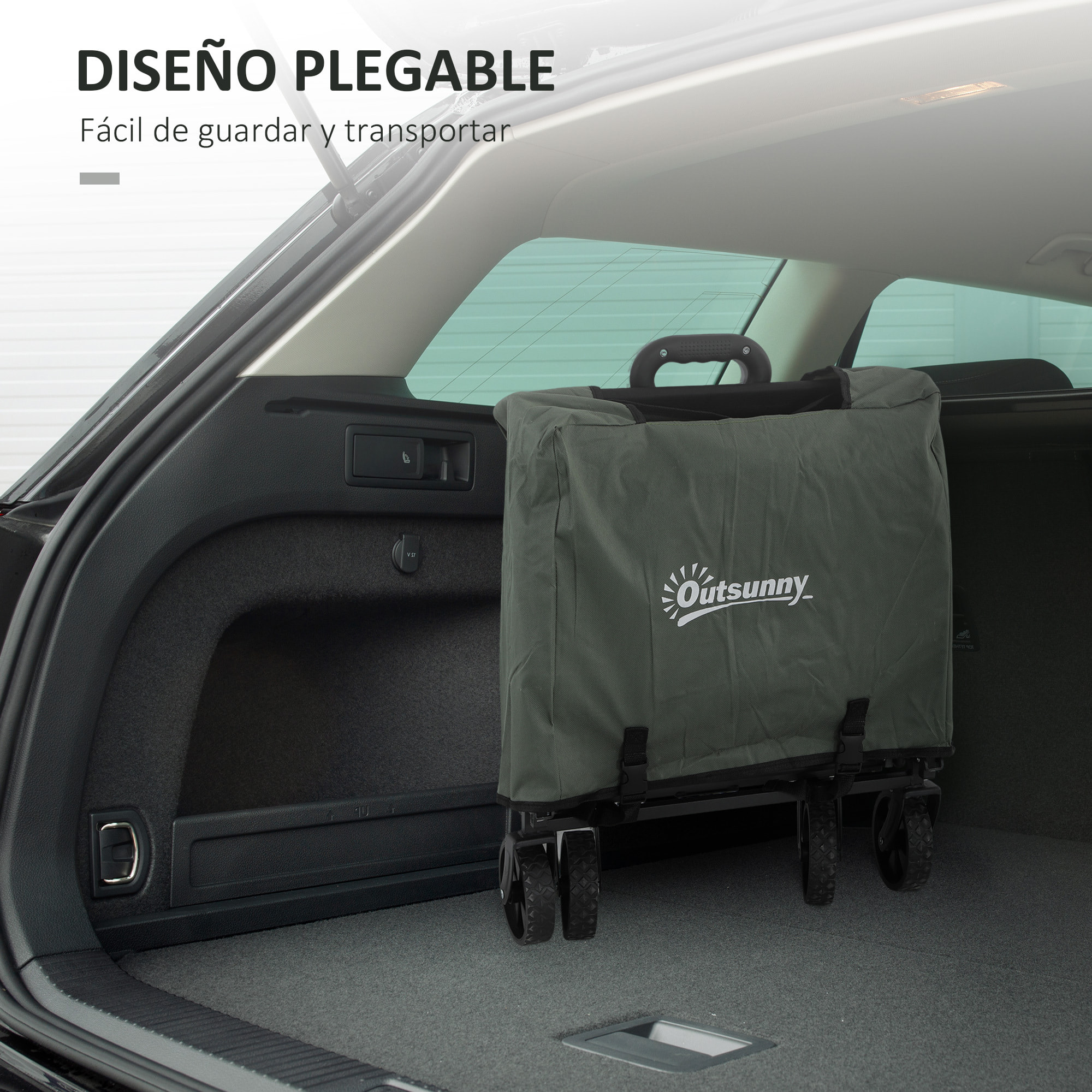Carro Playa con Ruedas Carro de Jardín Plegable con Mango Telescópico Ajustable Puerta Trasera Expandible Carga 90 kg Carrito Transporte para Todo Terreno Jardín Campaña Compra Verde