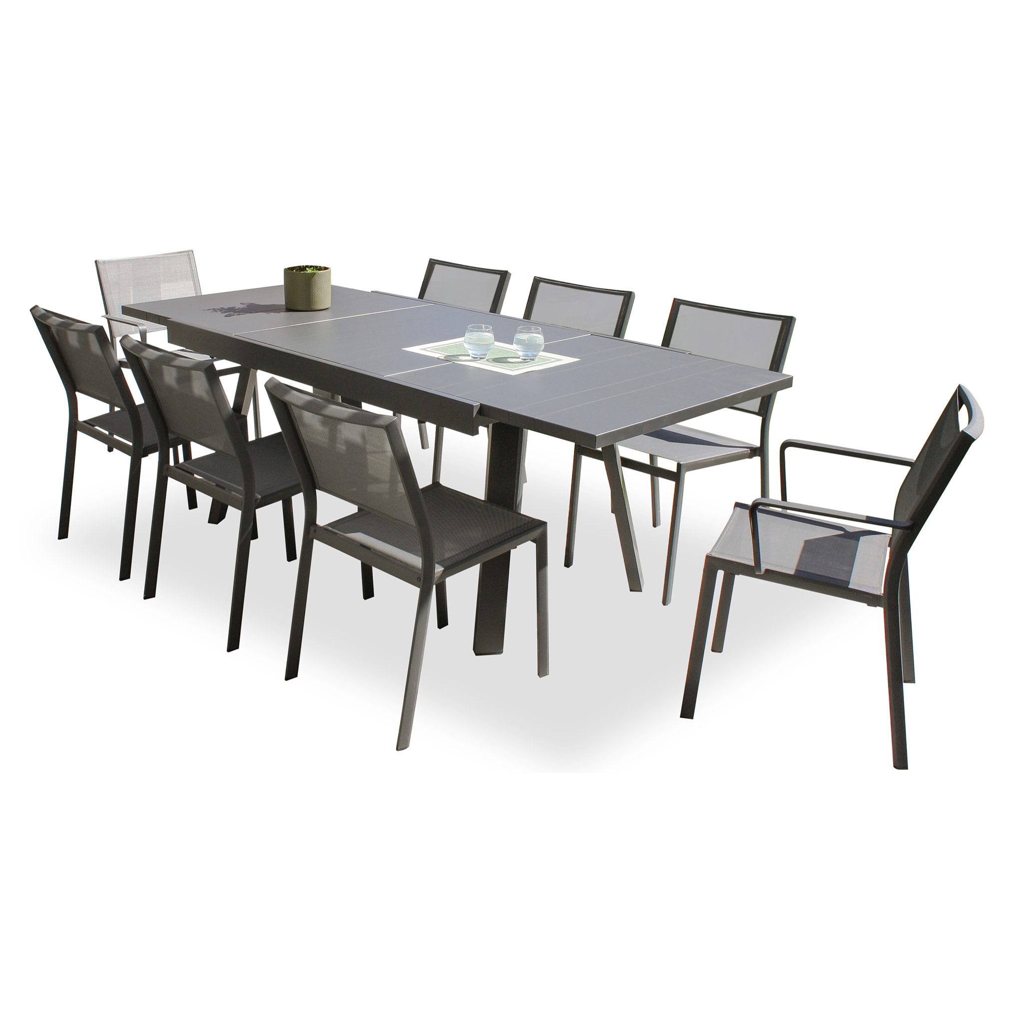 STOCKHOLM - Ensemble repas de jardin 8 places en aluminium gris anthracite