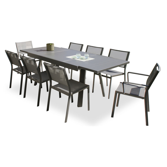 STOCKHOLM - Ensemble repas de jardin 8 places en aluminium gris anthracite