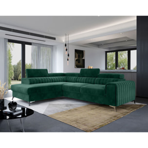 Talisay - canapé d'angle gauche - 5 places - convertible avec coffre - en velours - Vert