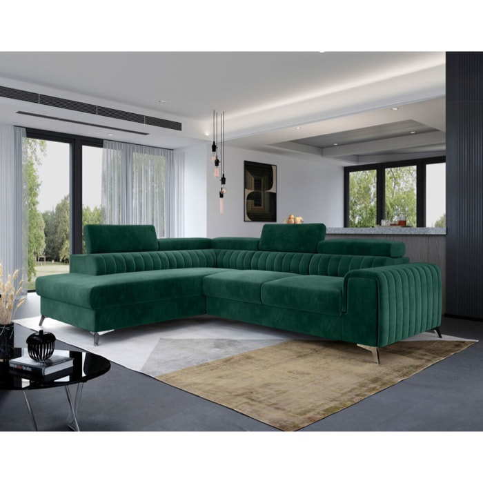 Talisay - canapé d'angle gauche - 5 places - convertible avec coffre - en velours - Vert
