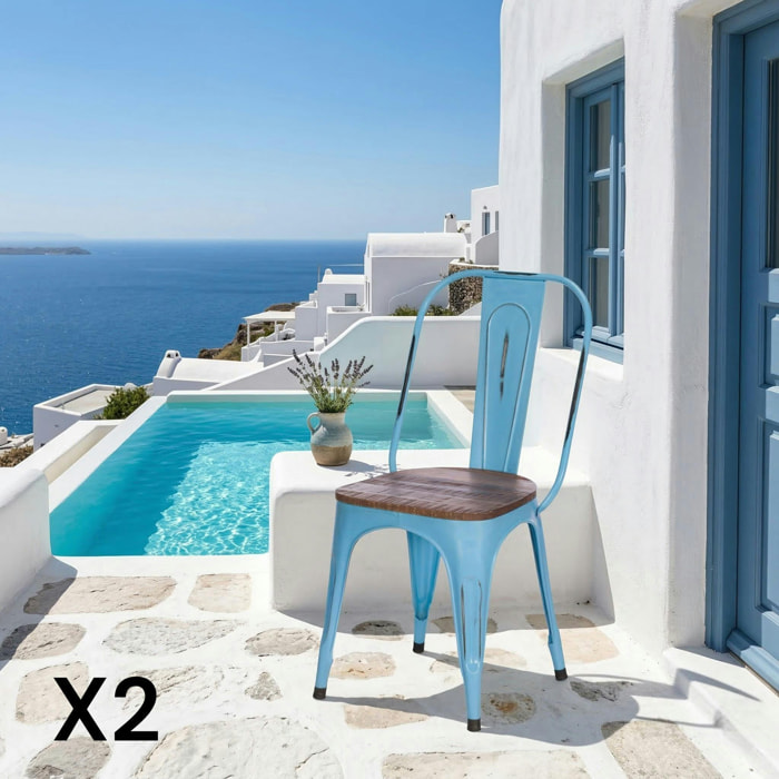 Chaise métal bleu style industriel (lot de 2) LEEDS