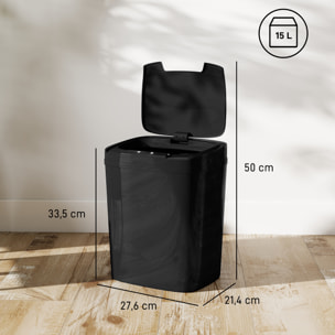 Cubo de Basura Cocina Automático 15 L, Papelera de Cocina con Sensor Infrarrojo y Modo Manual, Anillo de Retención, Antihuellas, para Oficina, Hogar, Negro