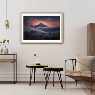 Affiche Brume en Oregon Affiche + cadre en bois - Chêne