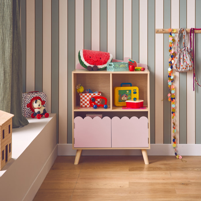 Bibliothèque enfant décor bois 2 étagères 2 portes AZUR