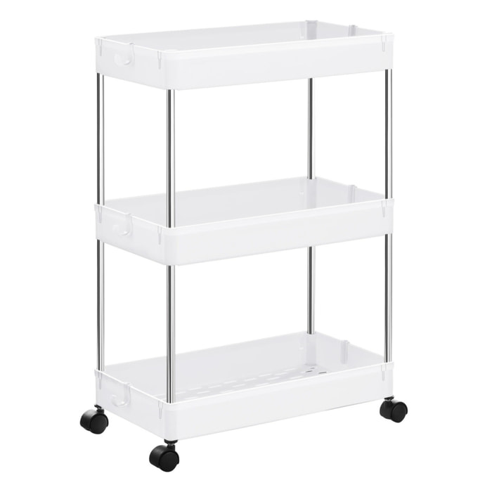 Carrello salvaspazio a 3 ripiani con ruote bianco