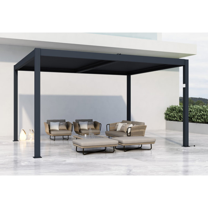 Pergola bioclimatique motorisé avec led "Windsor" en aluminium 3 x 4 - Gris