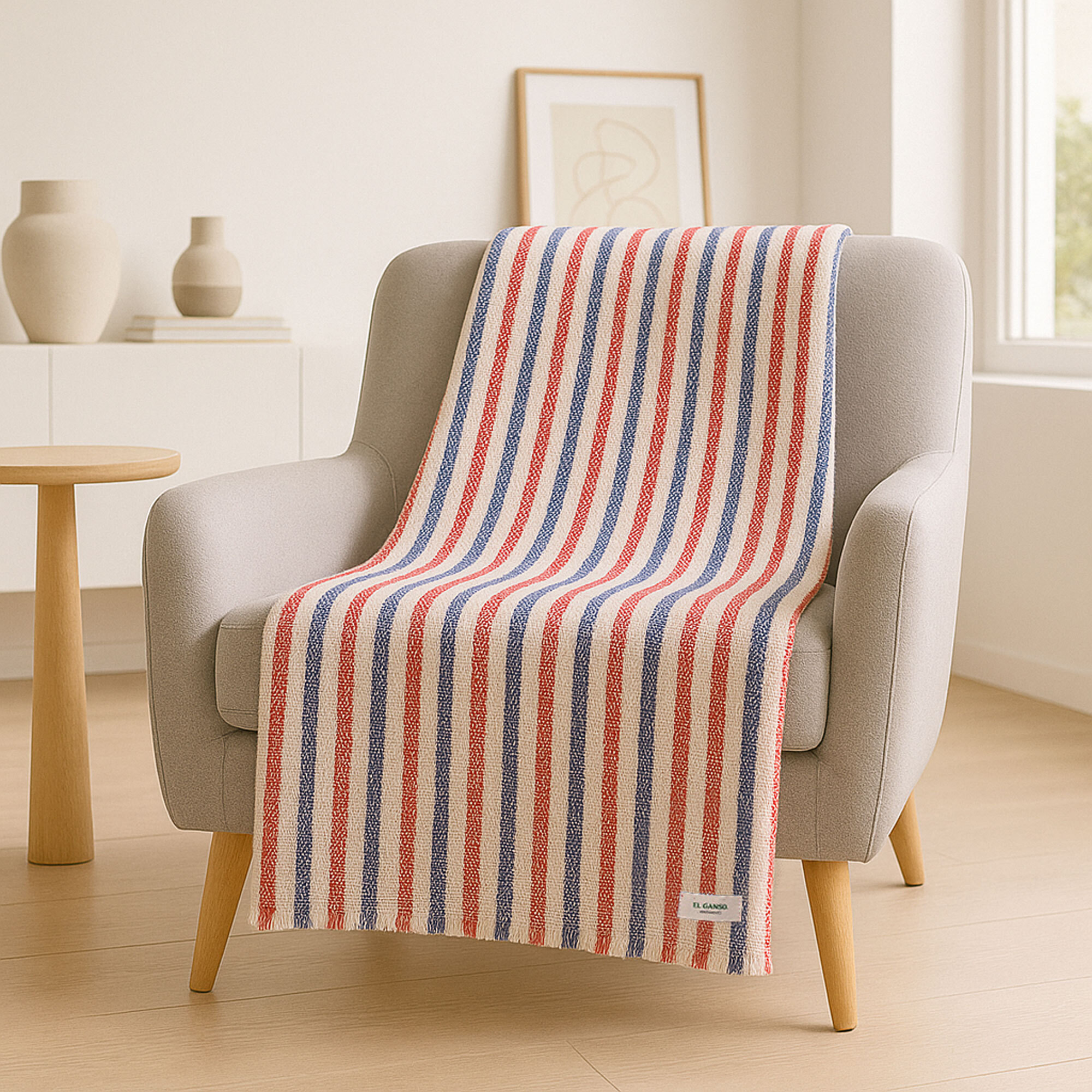 Manta de punto 140x190cm acrílico 340gr en hilo teñido cuadros el ganso