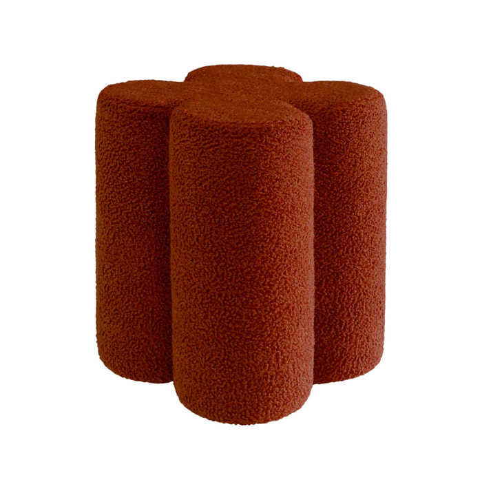 Pouf tabouret trèfle bouclette terracotta Ø38 x H 40cm - Clover